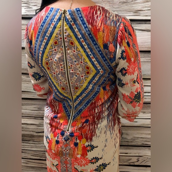 GB GIANNI BINI Women’s Jewel Neck Dress Zip Back 3/4 Sleeve Boho - Picture 6 of 8